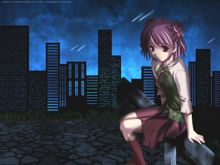 Girl fence cityscape night rain - free cyberpunk wallpaper