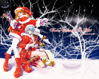 Anime christmas snow forest fireworks - ground free wallpaper