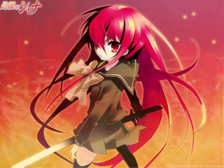 Pink haired girl sword red - front free wallpaper