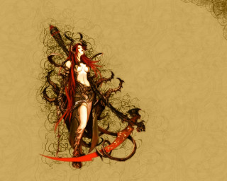 Red haired woman sword gothic - a red ribbon free wallpaper