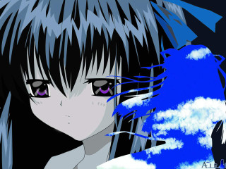 Girl blue eyes cloudy sky - a blue sky behind her free wallpaper