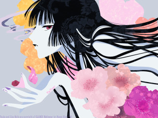 Surprised woman flower gothic anime - long hair holding free wallpaper