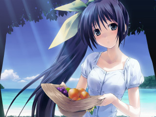 Girl basket fruit tree water - aguri uchida free wallpaper