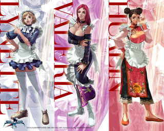 Four girls costumes pink background - costume free wallpaper