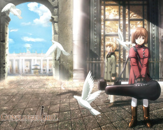 Girl red dress bird angel - white shirt free wallpaper