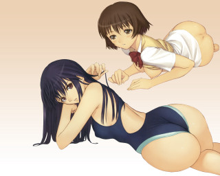 Anime couple gradient backsweat shortsuit - context art free wallpaper