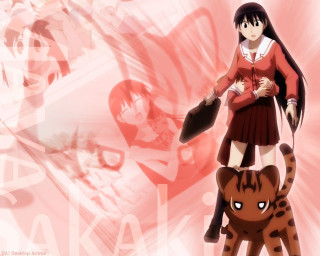 Girl red dress cat pink - anime visual free wallpaper