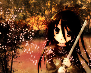Girl sword forest fire autumn - the background free wallpaper