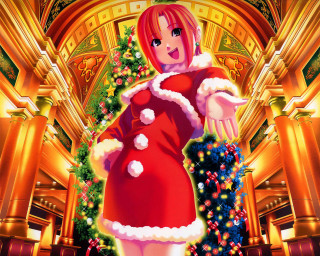 Santa woman christmas tree lobby - ayako rokkaku free wallpaper