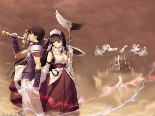 Anime siblings castle sword feathers - epic fantasy free wallpaper