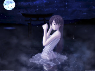 Woman white dress water full - a dark sky free wallpaper