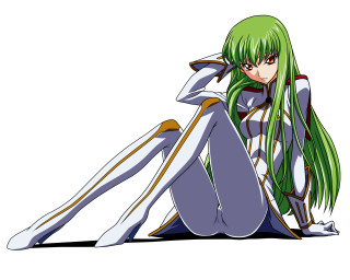 Green haired woman sitting white - a white outfit free wallpaper