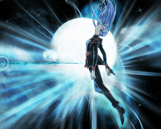 Woman futuristic spacesuit flying fullmoon - full free wallpaper