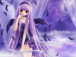 Anime girl purple hair bats - gothic free wallpaper
