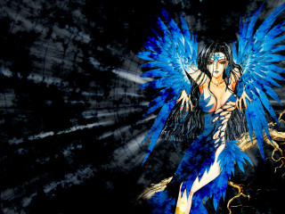 Blue wings woman digital fantasy - the dark free wallpaper