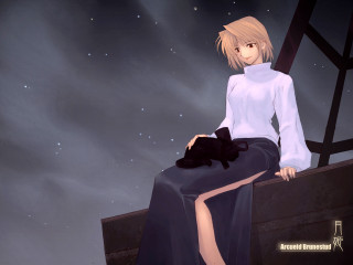 Woman cat night sky stars - a ledge free wallpaper