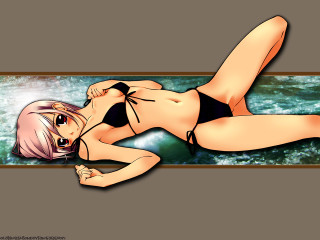 Cartoon woman bikini water lying - a ball free wallpaper
