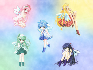 Anime girls wings flowers hair - the same color free wallpaper