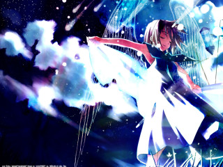 Girl dress flying kite clouds - a kite free wallpaper