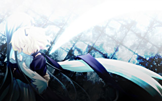 Anime girl white hair blue 10 - a blue ribbon free wallpaper