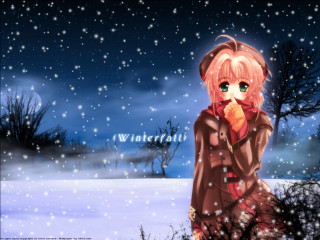Cartoon girl snow night sky - gothic free wallpaper