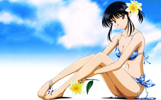 Woman bikini flower sky ocean - a blue sky in the background free wallpaper for desktop