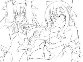 Anime girls cat room lineart - lineart free wallpaper