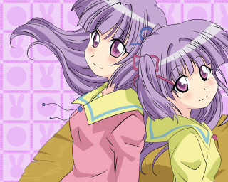Purple hair anime girls hugging 2 - the wind free wallpaper