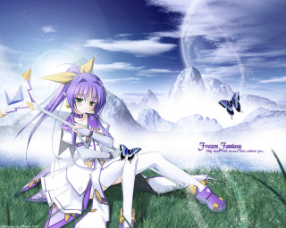 Girl field sword butterfly mountain - her free wallpaper