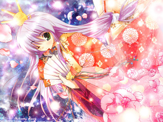 Girl long hair pink dress - flowery free wallpaper