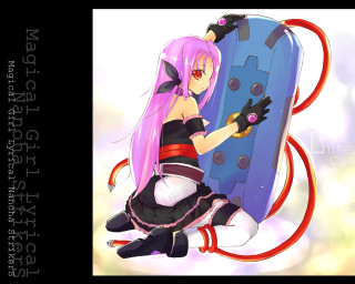 Pink hair woman blue red - a red ribbon free wallpaper