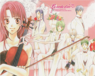 Red haired violin ensemble pink - a group of people free wallpaper