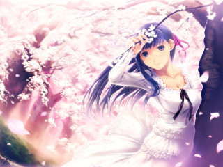 White dress woman pink flower - a pink sky free wallpaper
