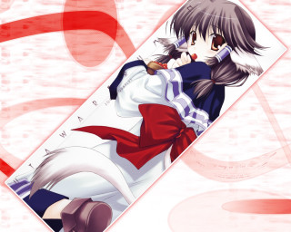 Anime girl red bow dog - widescreen free wallpaper