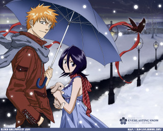 Man woman umbrella snow bird - neoromanticism free wallpaper