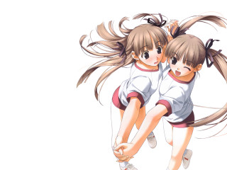 Anime girls hugging holding hands - hand free wallpaper