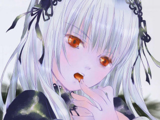 Anime girl white hair orange - white hair free wallpaper