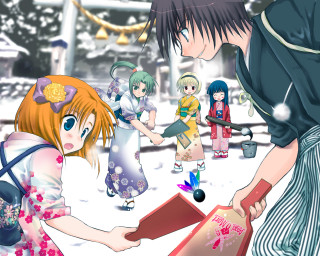 Snow festival girls kimono blush - a girl holding free wallpaper for desktop