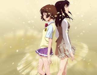 Anime girls beach bubbles starburst - serial art free wallpaper