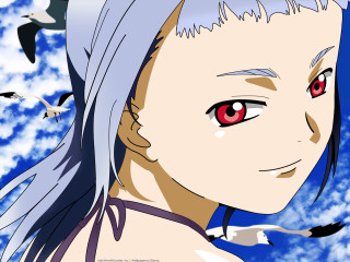 Bluehair redeyes girl birds sky - red eye free wallpaper