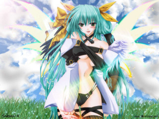 Green hair girl wings sword - green hair free wallpaper