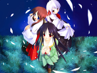 Anime girls field leaves hakama - one girl free wallpaper