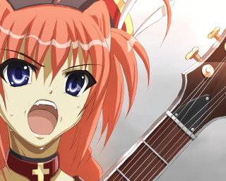 Redhair guitar anime sky beret - front free wallpaper