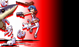 Woman guns shark blood bluehair - her other hand free wallpaper