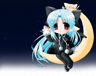 Anime girl blue hair crescent - a crescent moon free wallpaper