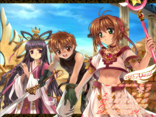 Three anime characters blue sky - free gaming wallpaper