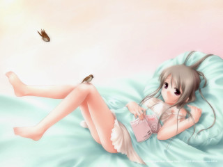 Girl bird bed fantasy anime - her side free wallpaper