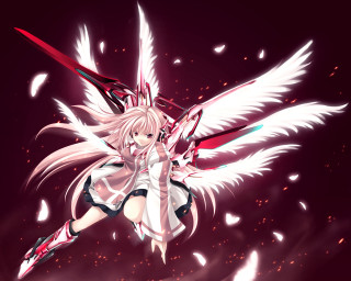 Angel wings white haired sword - a sword free wallpaper for desktop