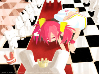 Pink hair giantess checkered floor - wall free wallpaper