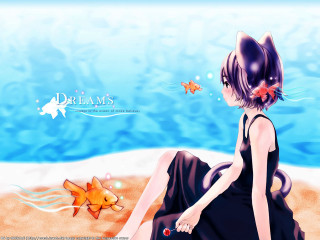 Girl beach fish anime dreamlike 2 - a fish free wallpaper
